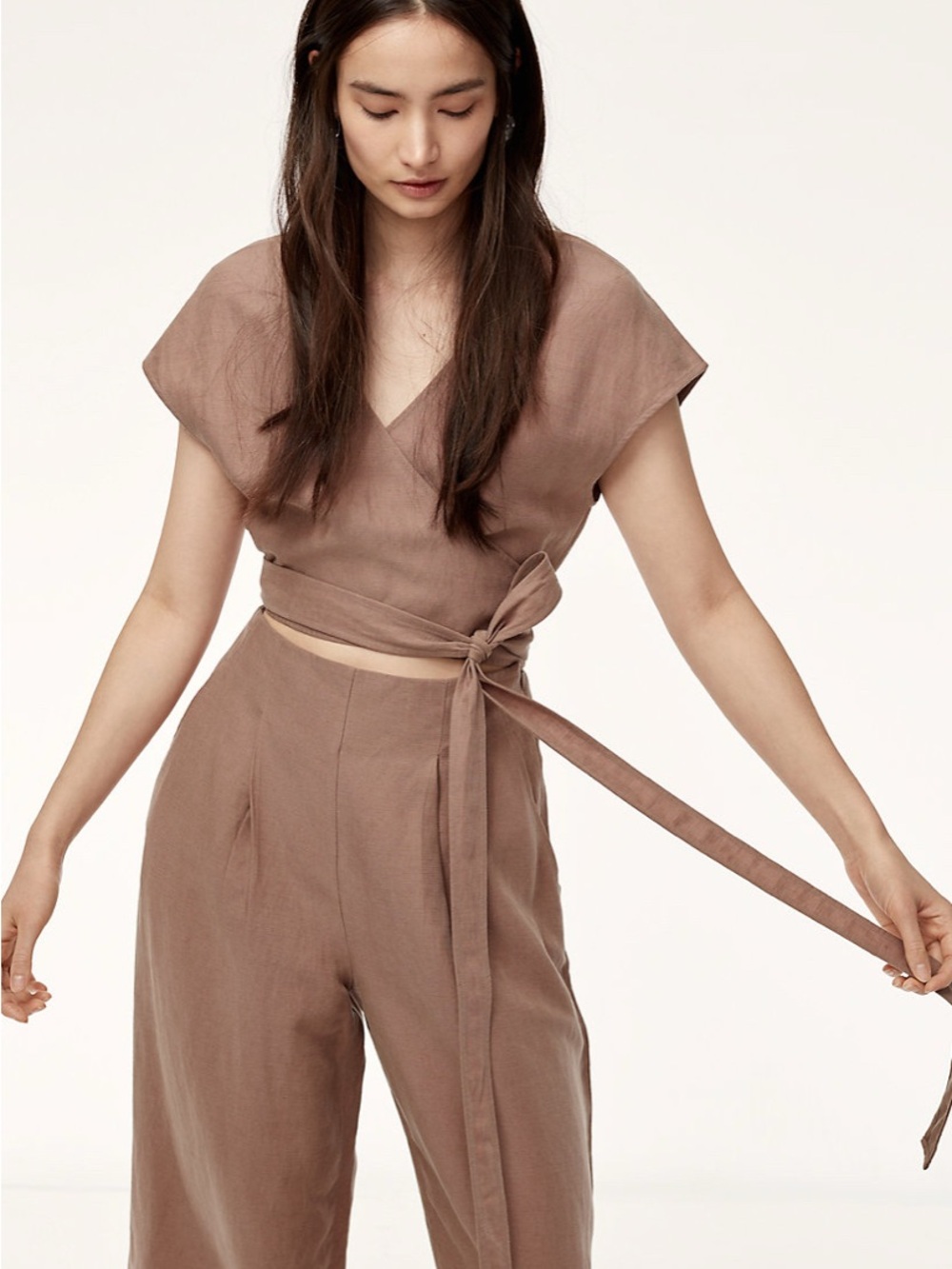 Aritzia Wilfred Brax Linen Jumpsuit in Nutmeg